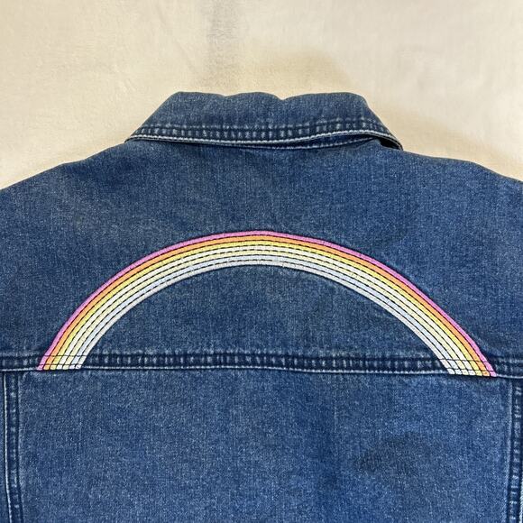 I Love Jesus Denim Jacket Women's X-Large Embroidered Sequin Flower Rainbow - Picture 13 of 16